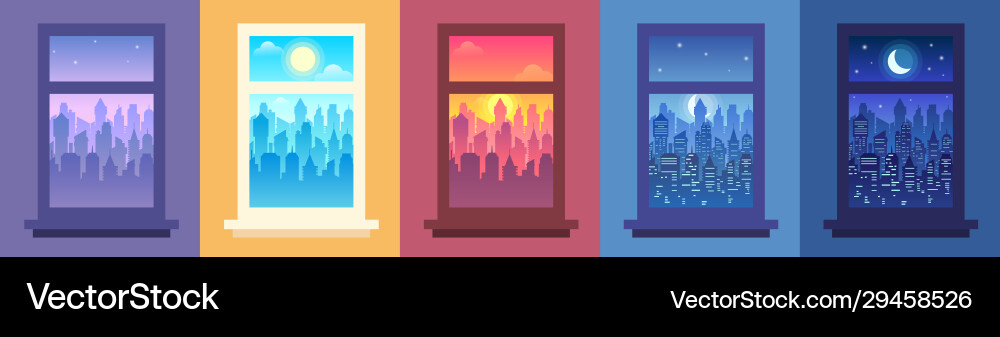 Daytime city landscape in window change time Vector Image