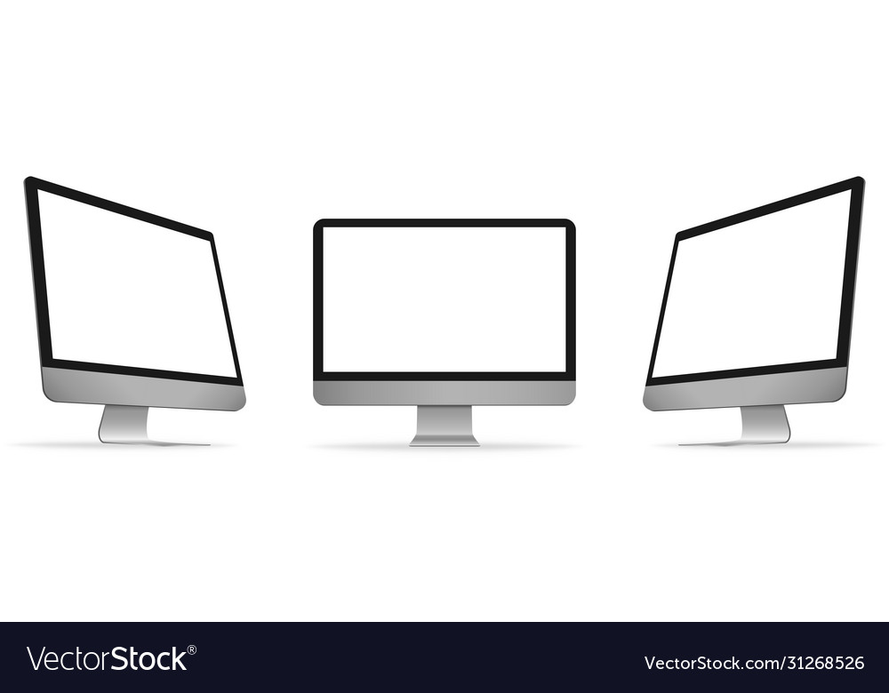 Realistic computer monitor in front and side view vector image Realistic computer monitor in front and side view