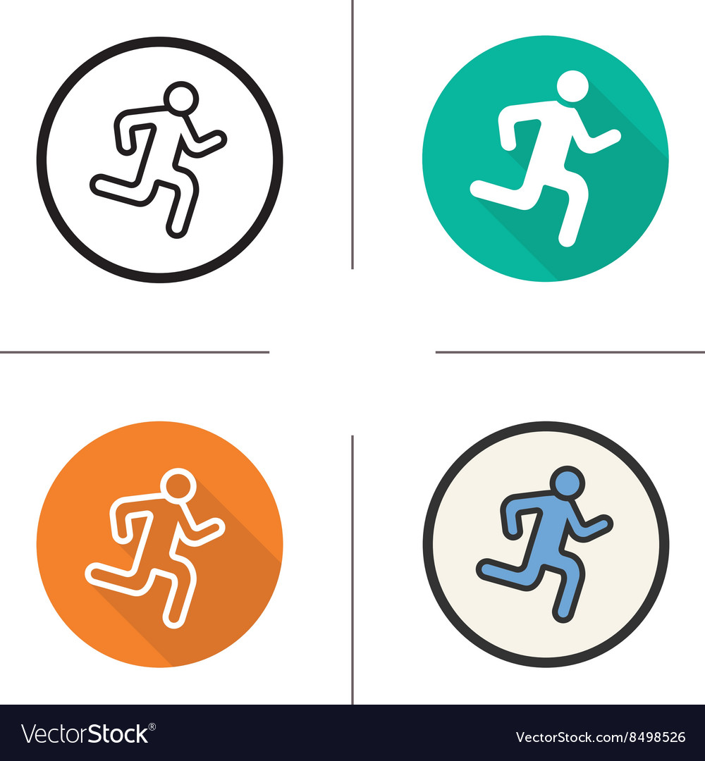 Running man flat design linear and color icons