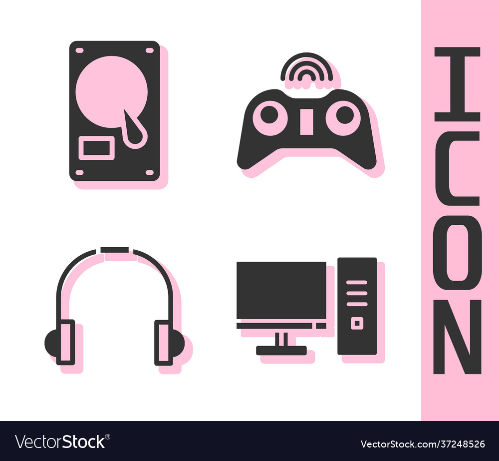 Set computer monitor hard disk drive hdd vector image Set computer monitor hard disk drive hdd
