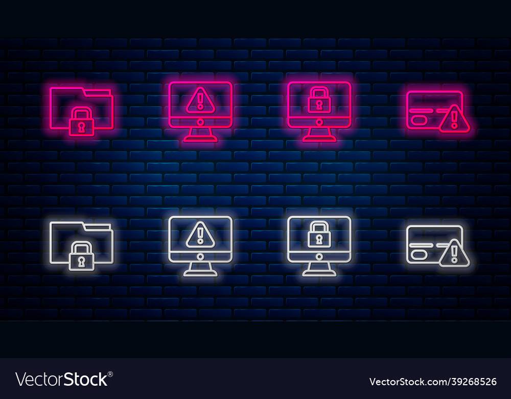 Set line monitor with exclamation mark lock vector image Set line monitor with exclamation mark lock
