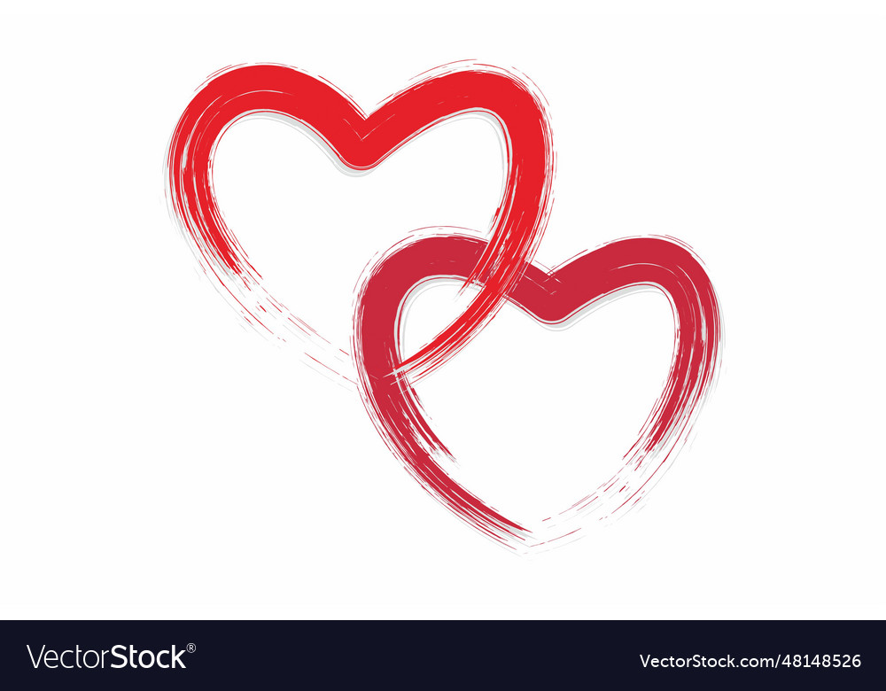 Two linked heart with brush stroke style