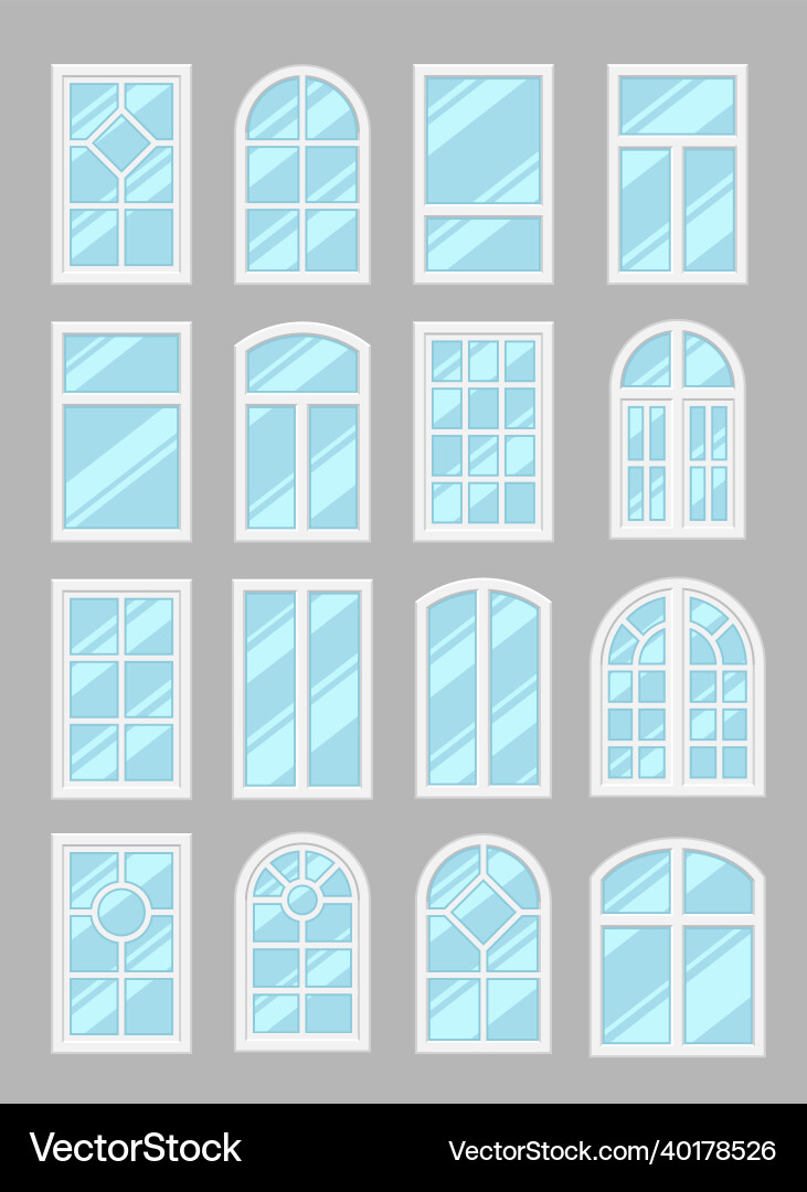 Various windows types set flat Royalty Free Vector Image