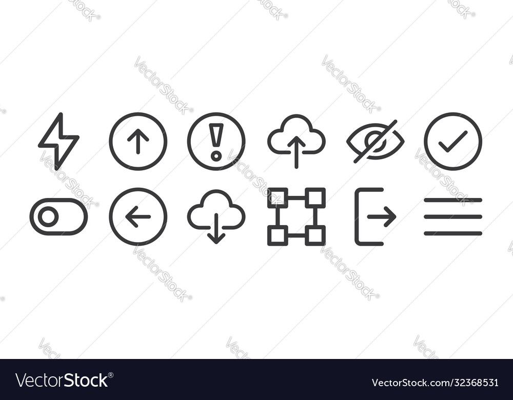 12 set linear user interface icons thin vector image 12 set linear user interface icons thin
