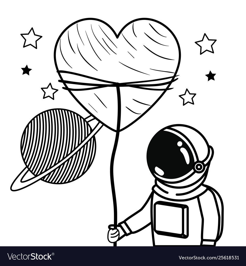 Astronaut with spacesuit and heart in white vector image Astronaut with spacesuit and heart in white