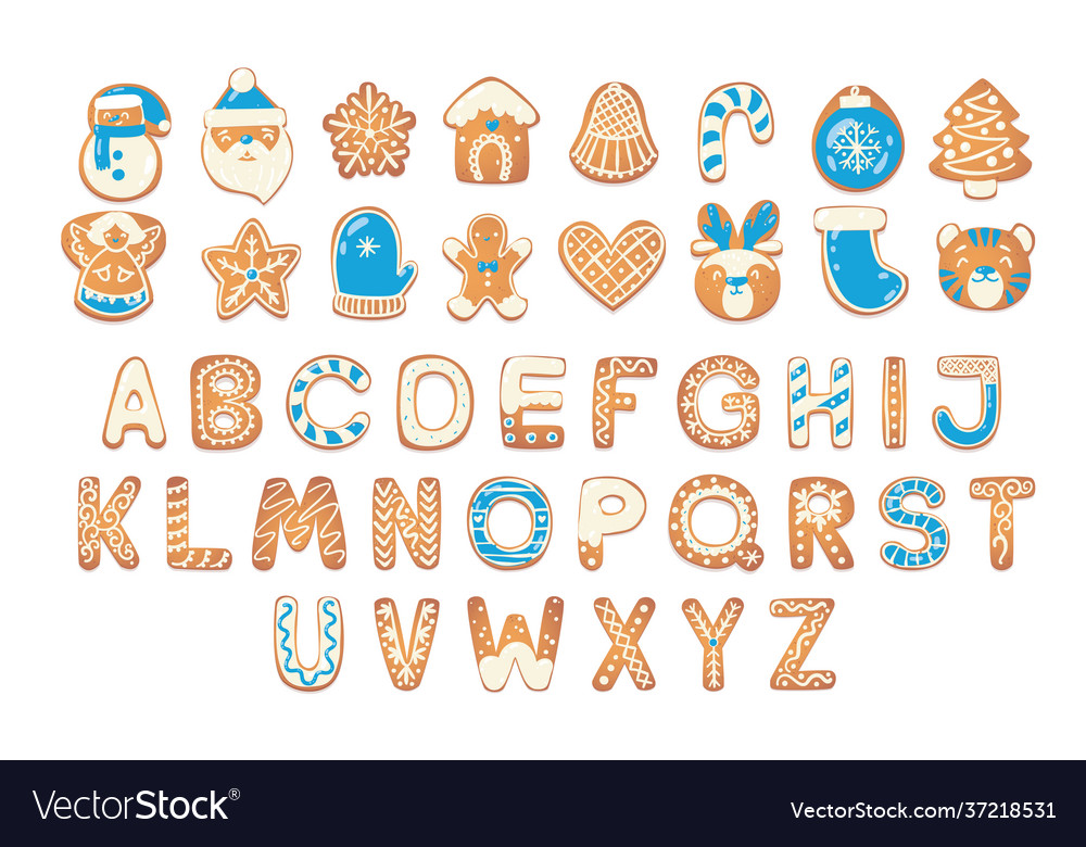 Christmas gingerbread cookies alphabet figures