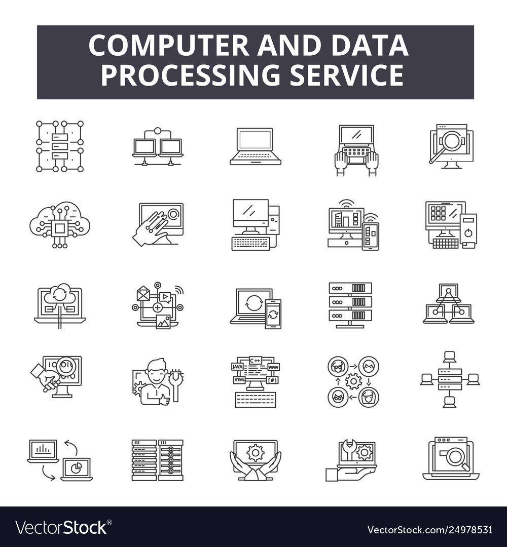 Computer and data processing service line icons