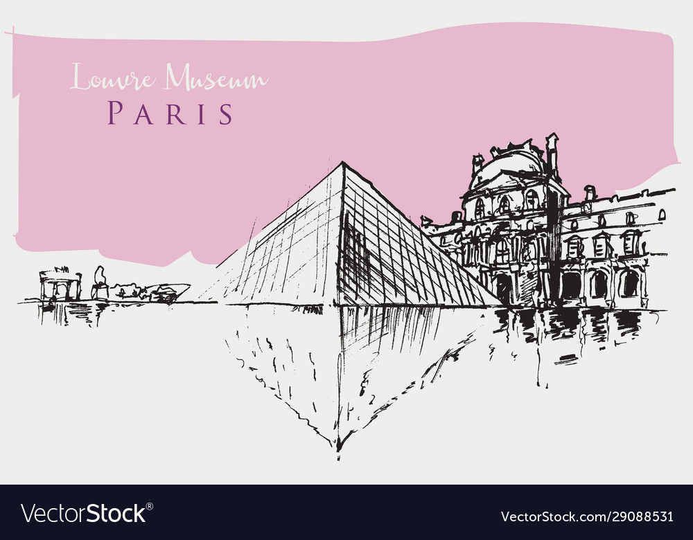 How to draw Musée du Louvre - pen drawing 