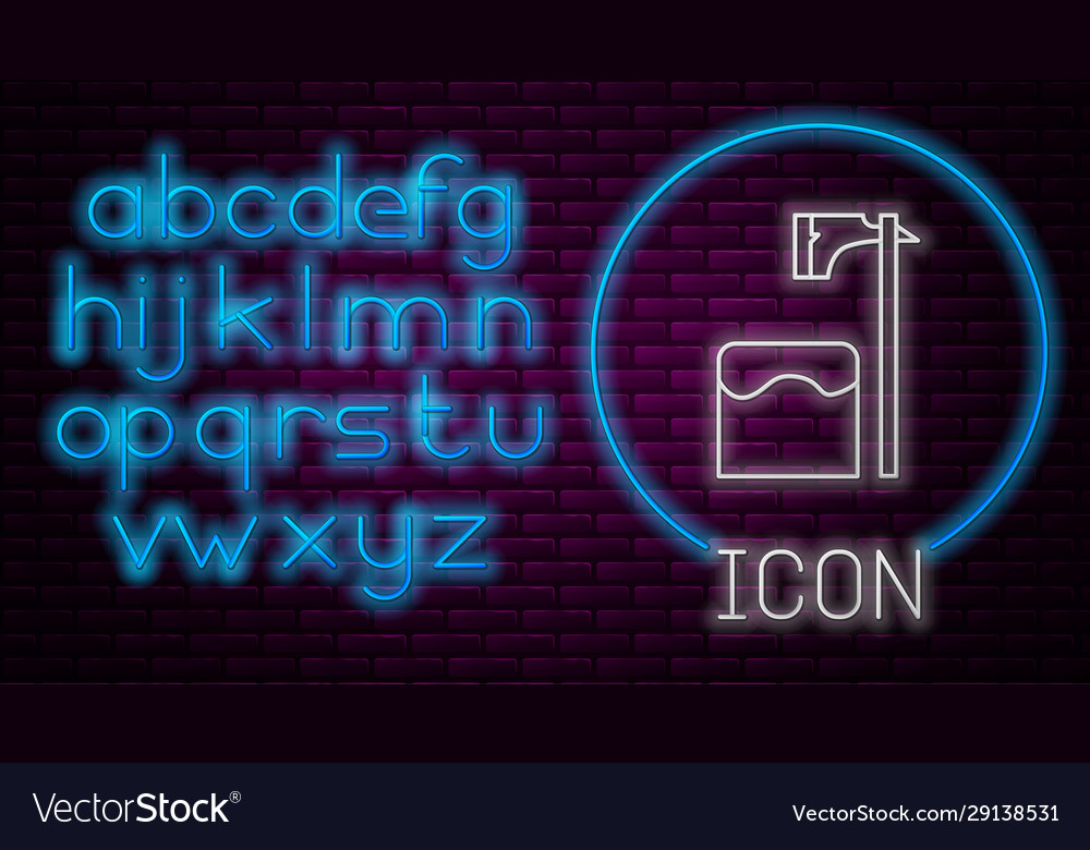 Glowing neon line executioner axe in tree block vector image Glowing neon line executioner axe in tree block