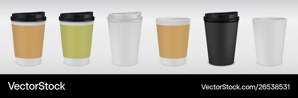 Realistic paper coffee cup white and brown 3d mug Vector Image