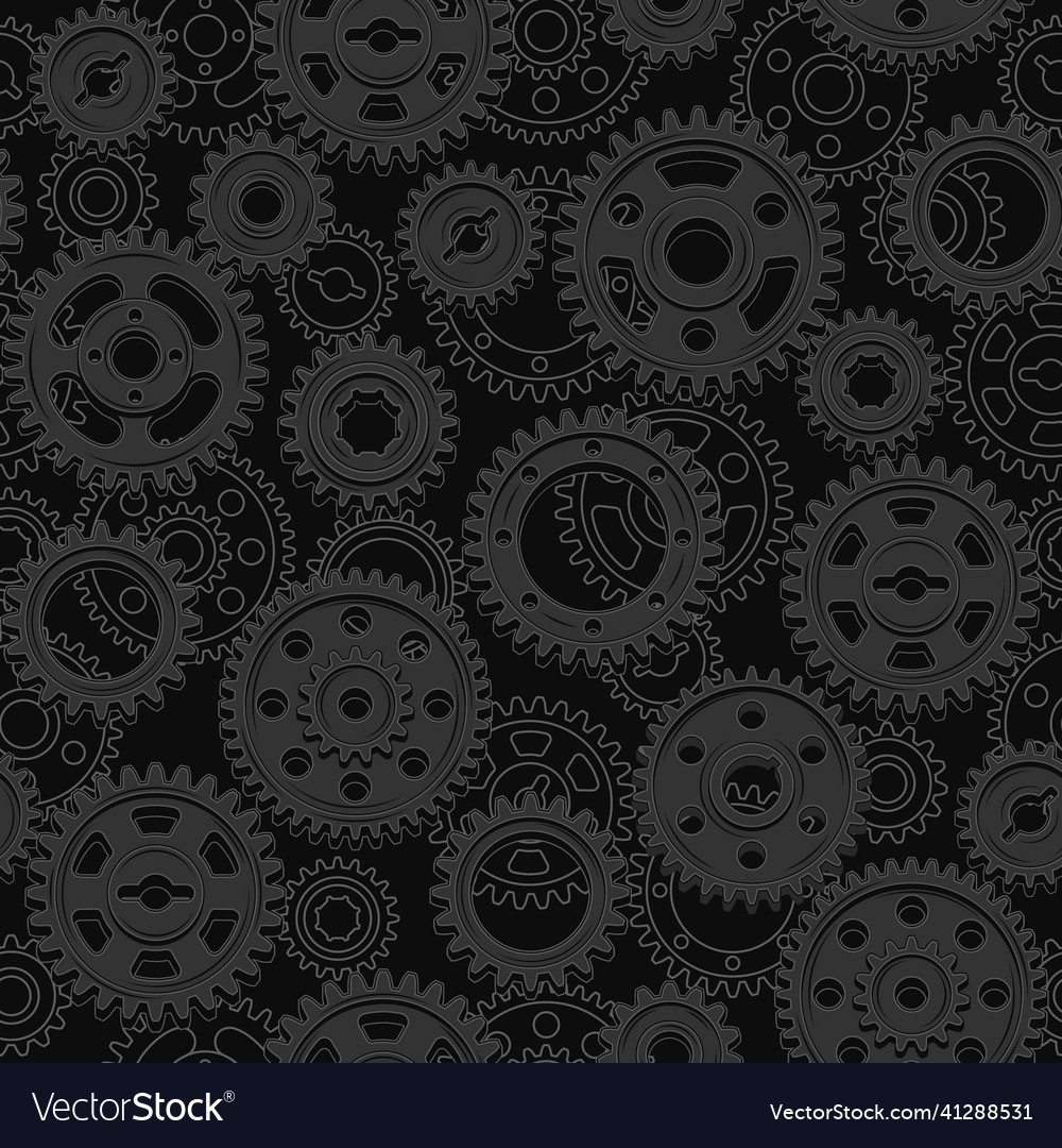 Seamless pattern with black machine gears vector image Seamless pattern with black machine gears