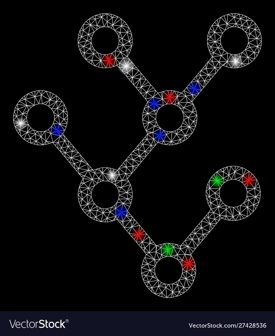 Bright mesh network binary tree with light spots vector image Bright mesh network binary tree with light spots