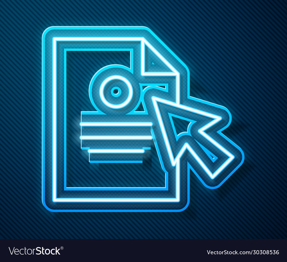 Glowing neon line document and cursor icon