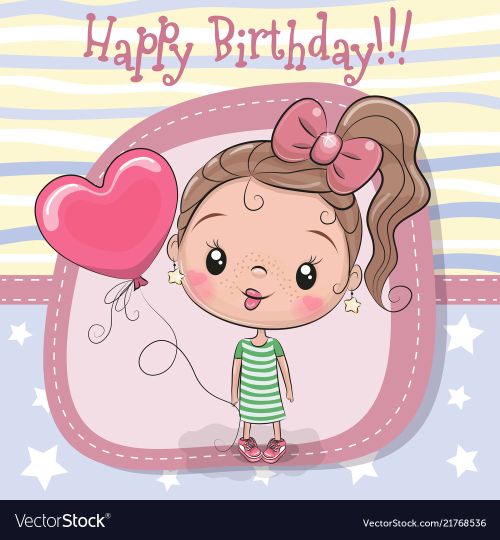 Greeting card girl with balloon Royalty Free Vector Image