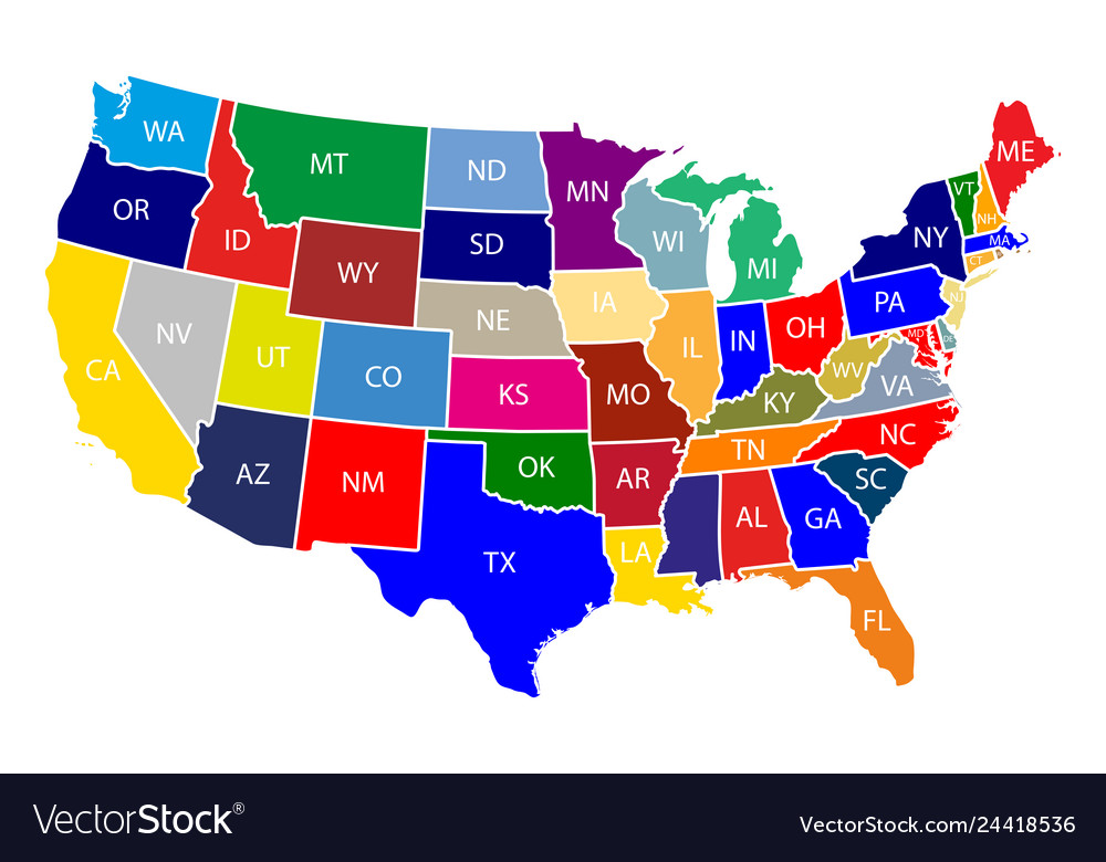 Colorful Map Of Usa States Vector Outline Illustration With States My Xxx Hot Girl 1187