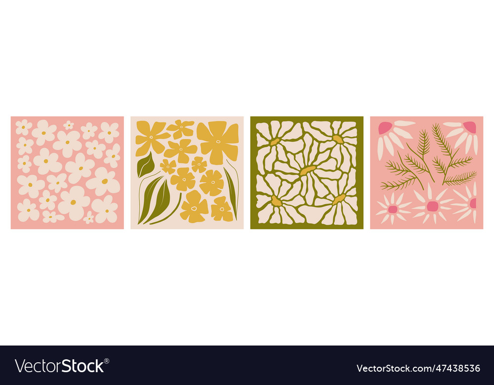 Modern floral posters with flowers abstract art