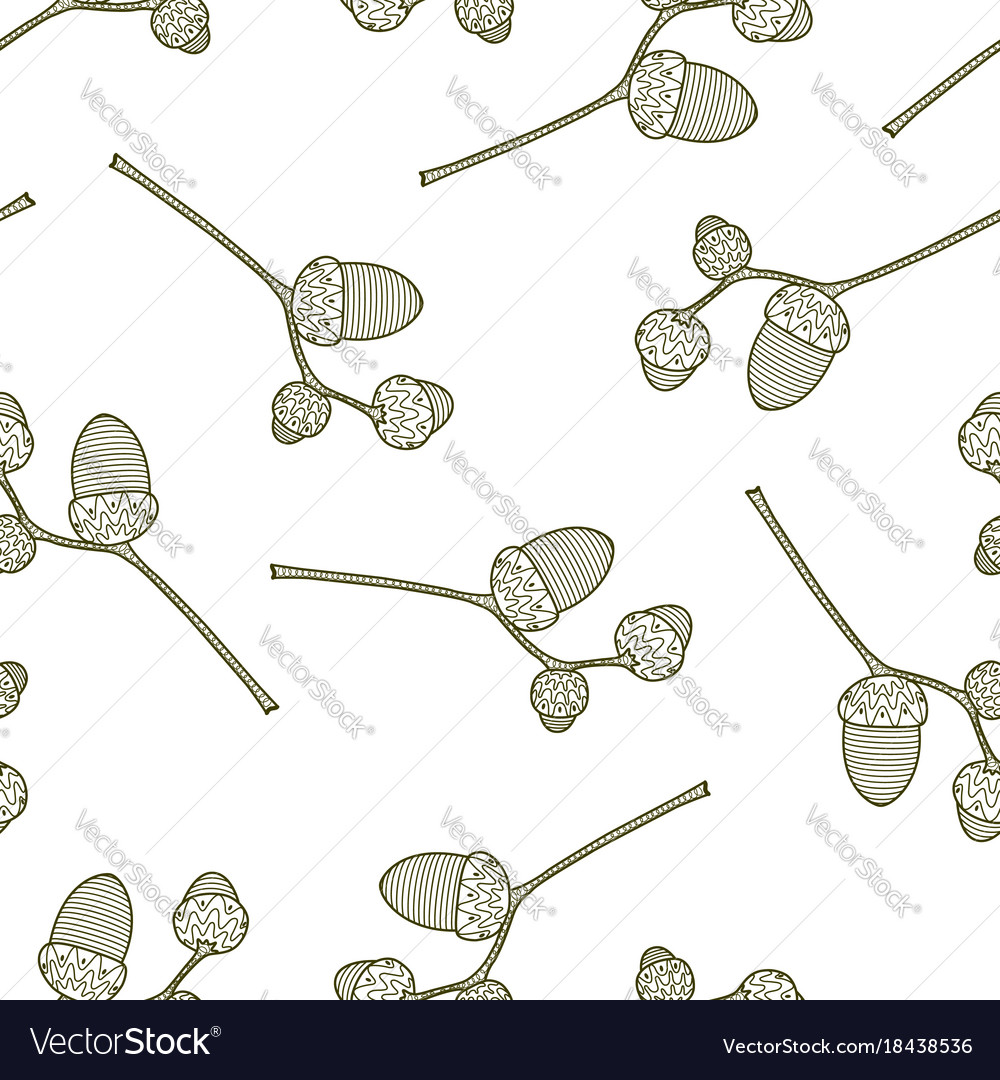 Seamless pattern from branch with acorns