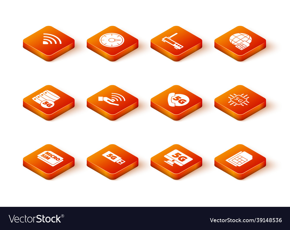 Set micro sim card 5g modem server network vector image Set micro sim card 5g modem server network