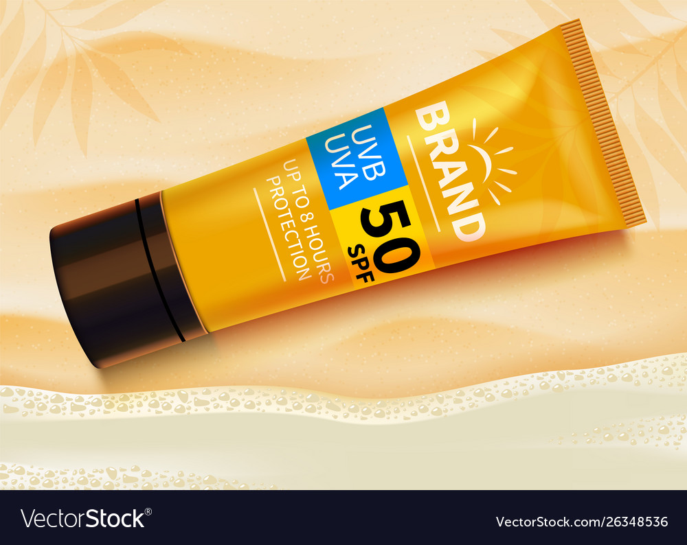 Sunblock ads template sun protection cosmetic Vector Image