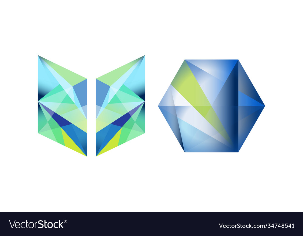 Abstract geometric shapes set faceted colorful