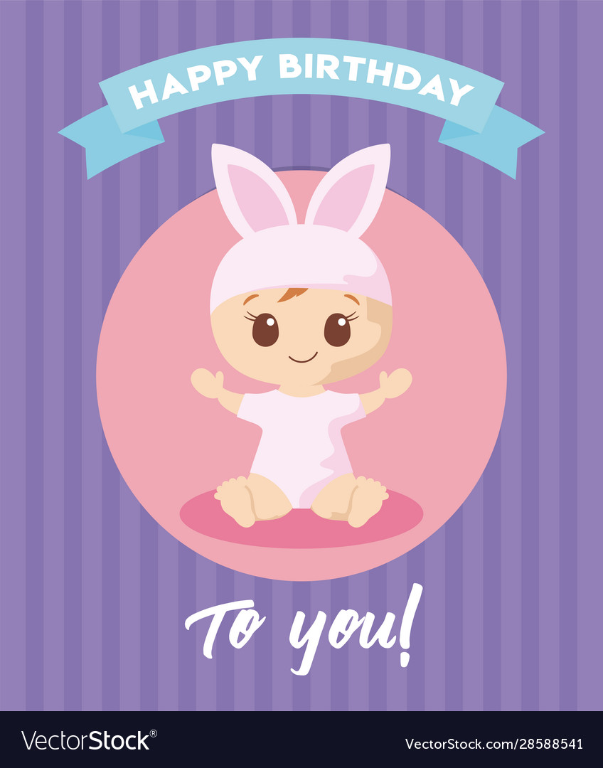 Baby cartoon happy birthday concept