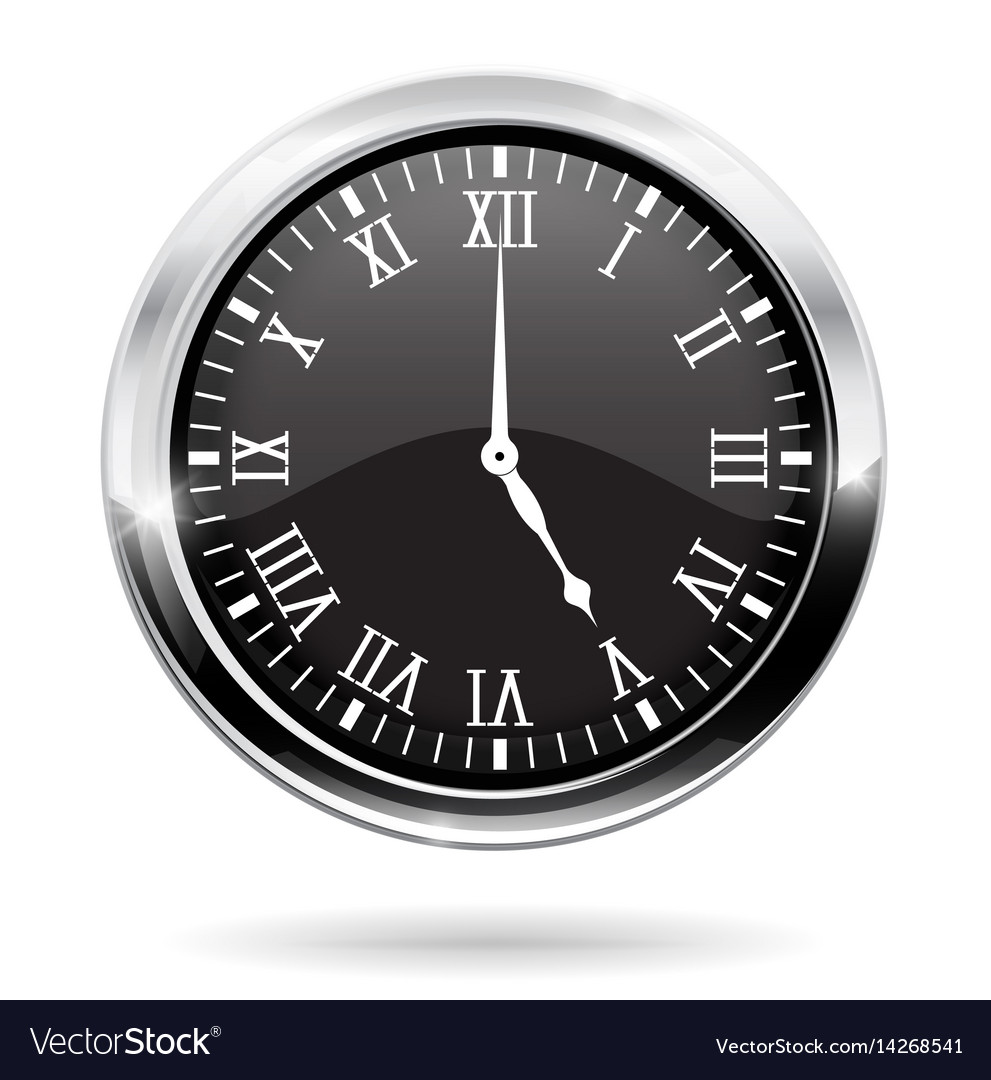 Clock black round with roman numerals Royalty Free Vector