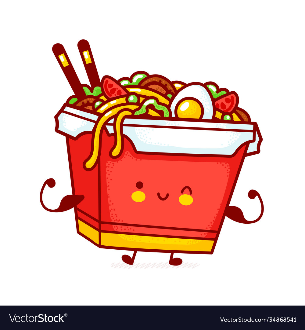Cute funny happy wok noodle box character