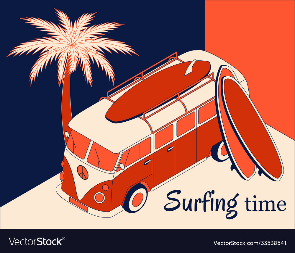 Isometric background with retro bus two