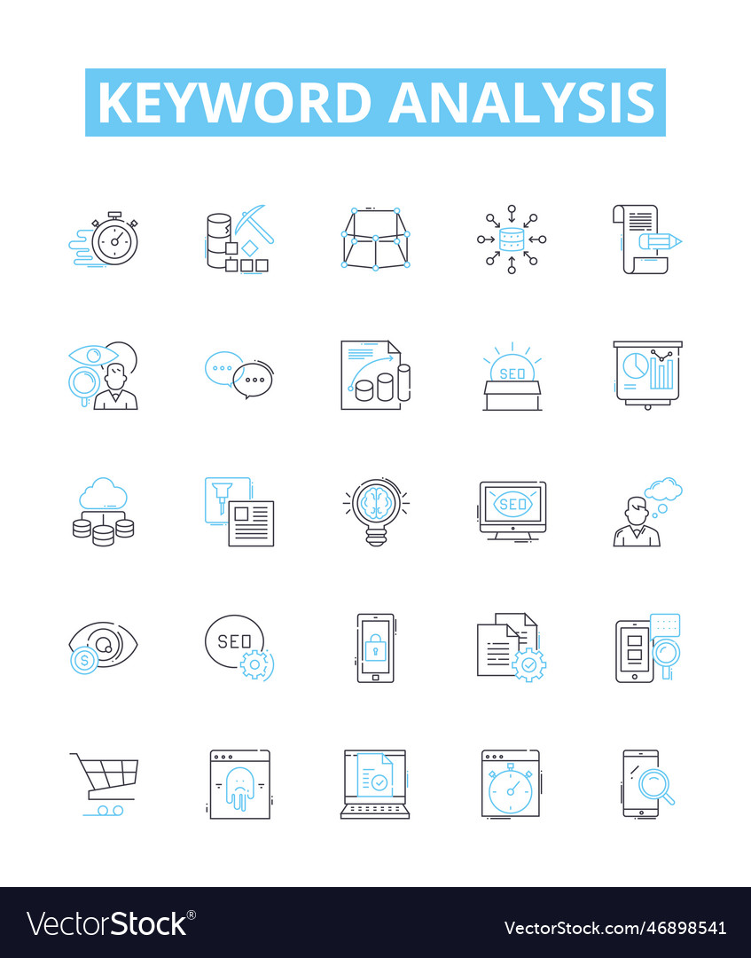 Keyword analysis line icons set