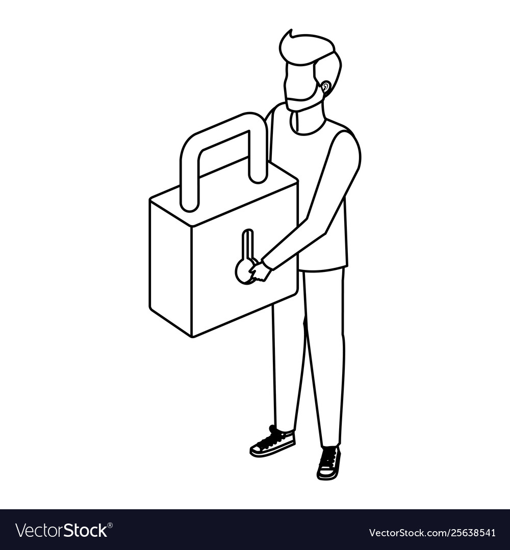 Man lifting safe secure padlock Vector Image Man lifting safe secure padlock