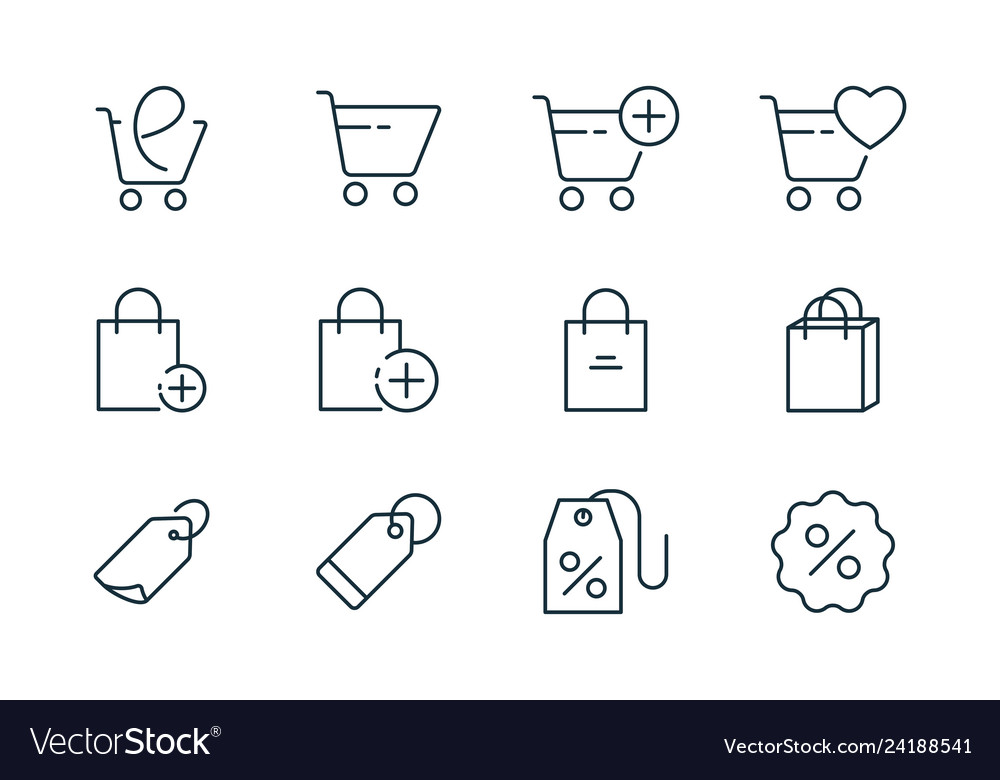 Online shopping line icons set on white background