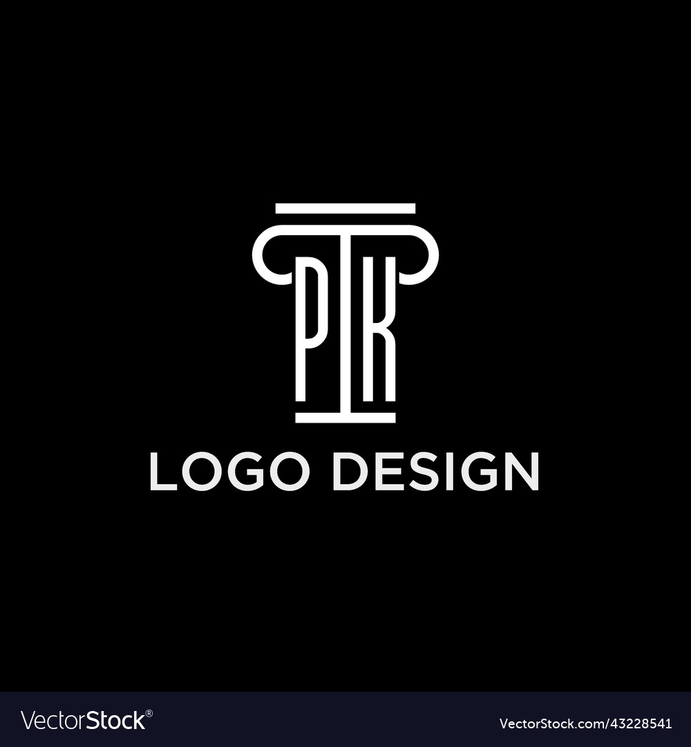 Pk monogram initial logo with pillar shape icon