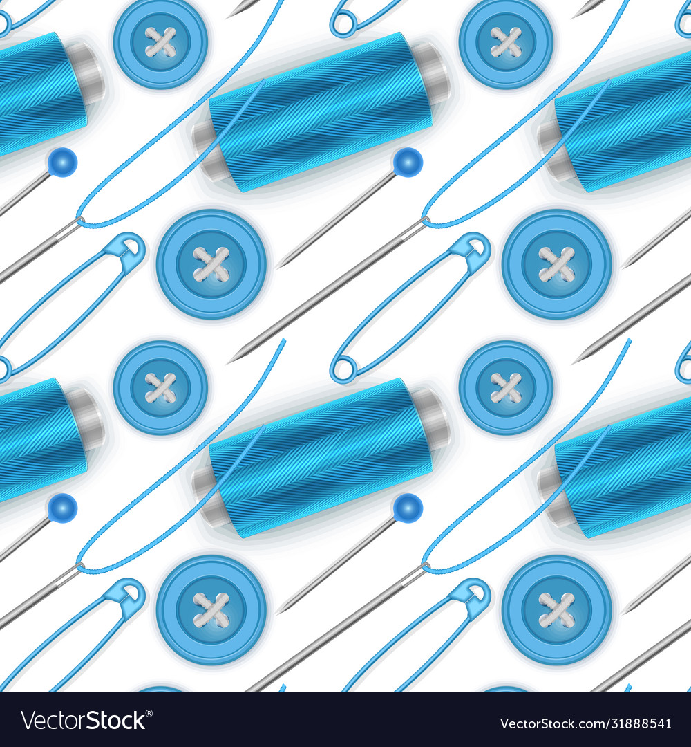 Seamless pattern with blue thread buttons