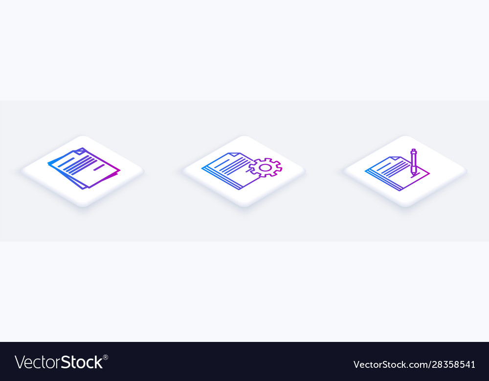 Set isometric line file document vector image Set isometric line file document