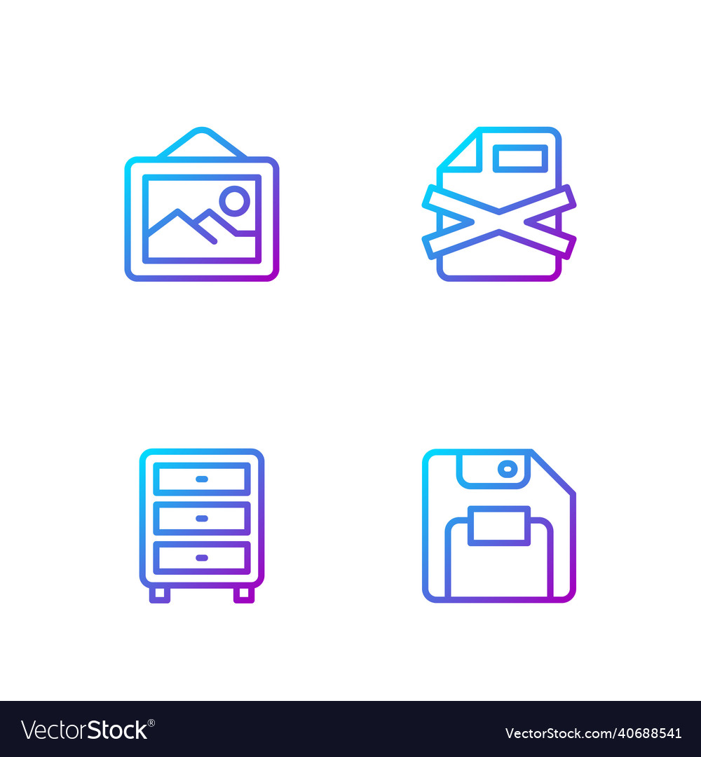 Set line floppy disk archive papers drawer vector image Set line floppy disk archive papers drawer