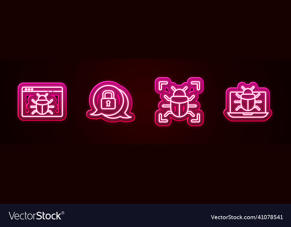 Set line system bug cyber security vector image Set line system bug cyber security