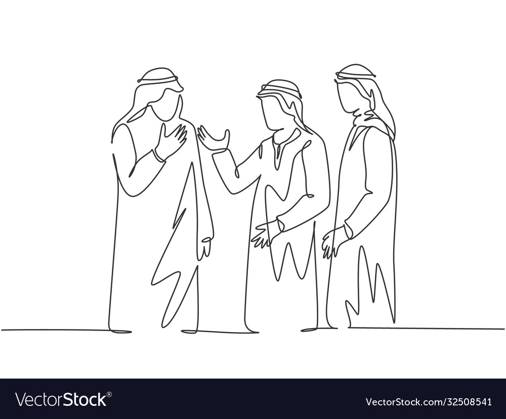 Single continuous line drawing young muslim Vector Image