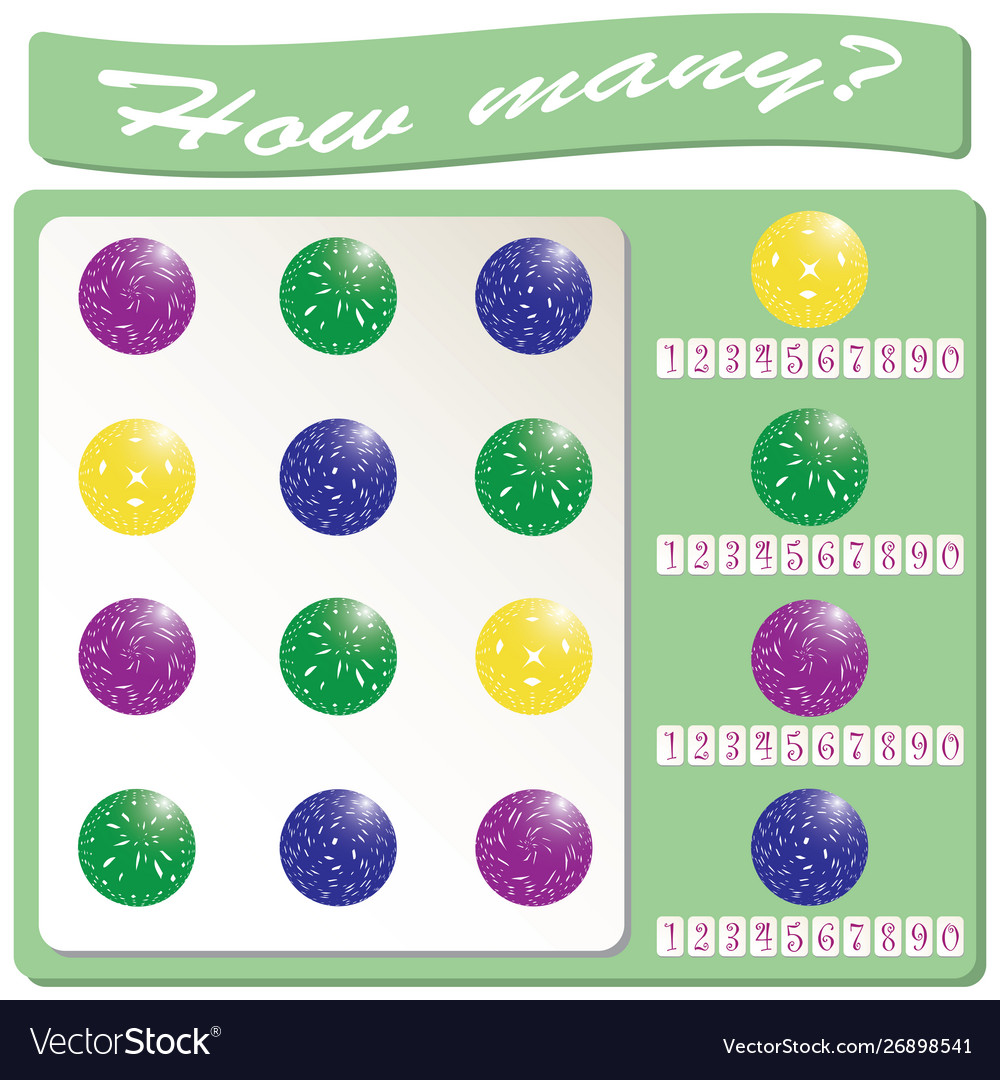 Sports balls logical task count and mark vector image Sports balls logical task count and mark