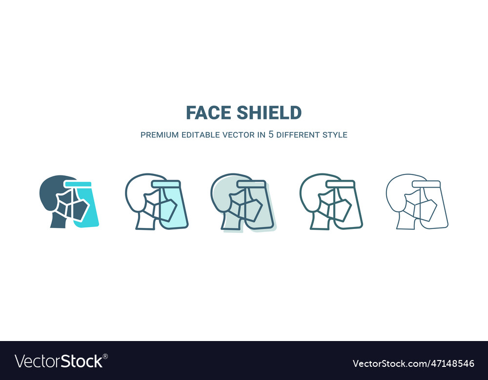 Face shield icon in 5 different style outline