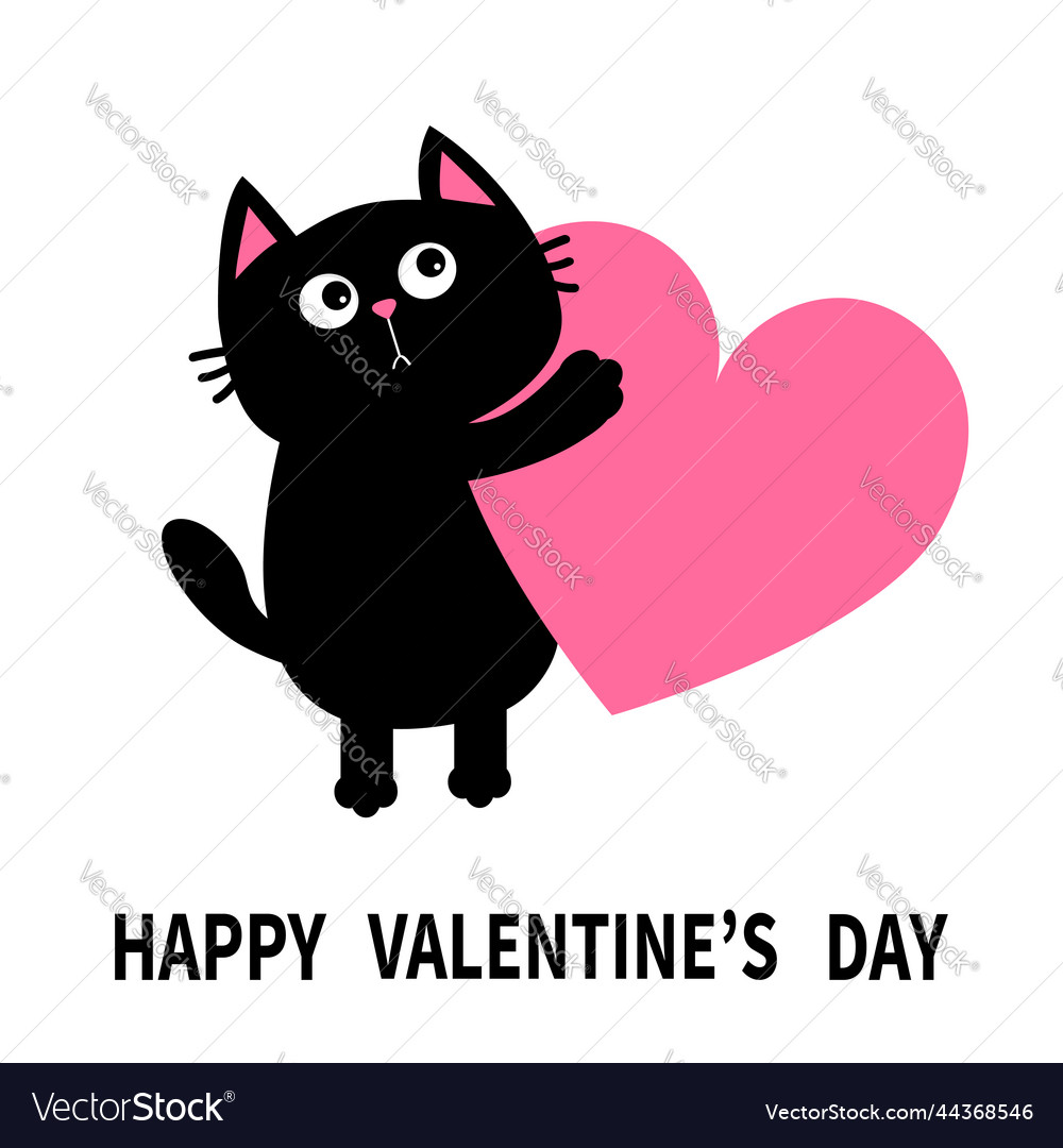 Happy Valentines Day Cat Kitten Kitty Holding Big Vector Image