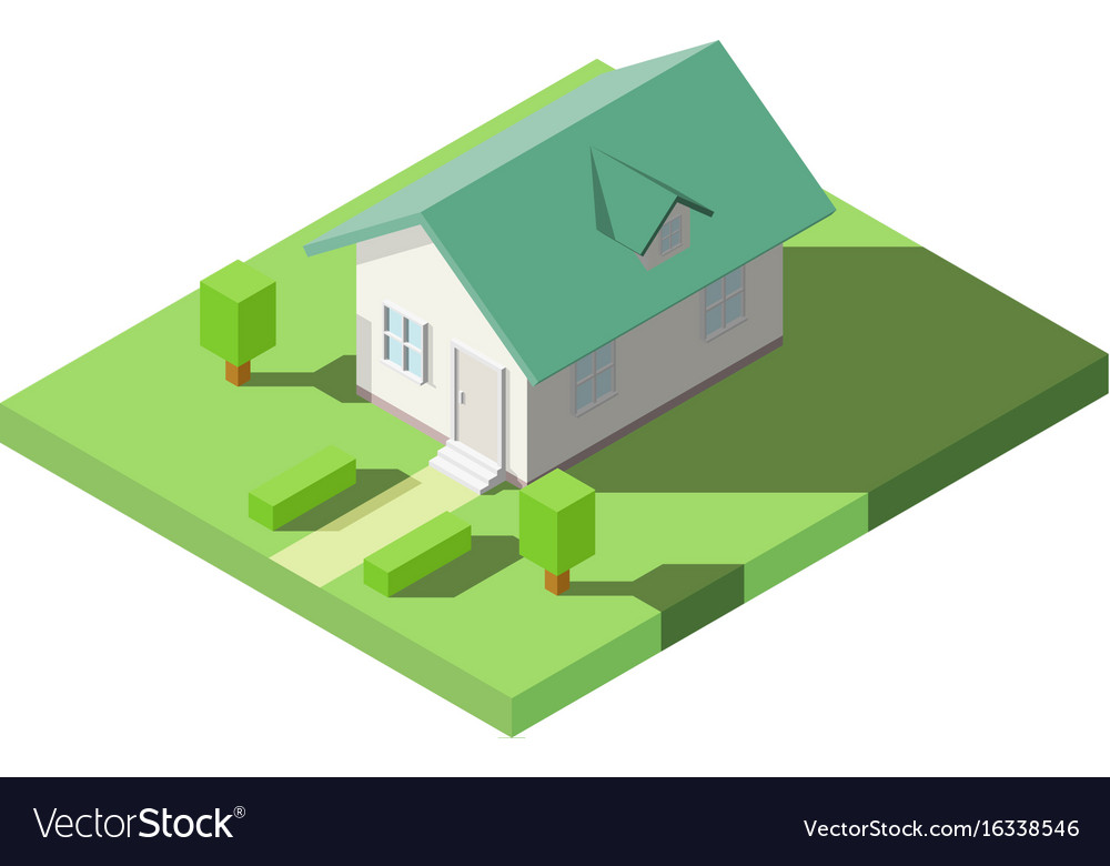 Isometric Of House With Green Dormer Roof On The Vector Image