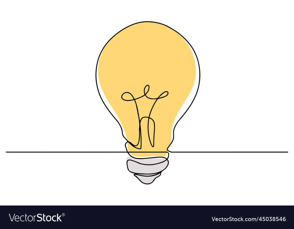 Light bulb linear icon continuous line drawing