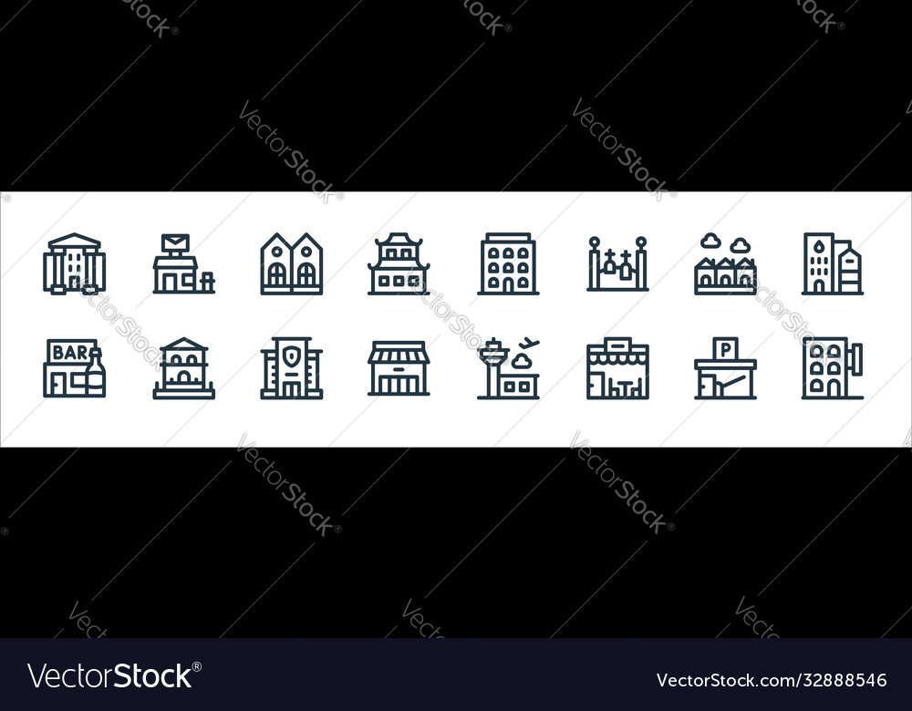 Urban building line icons linear set quality