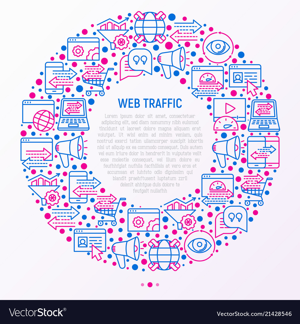 Web traffic concept in circle with thin line icons vector image Web traffic concept in circle with thin line icons