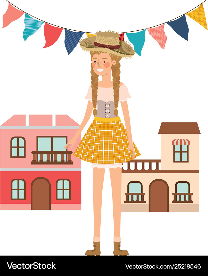 Woman farmer with background houses Royalty Free Vector