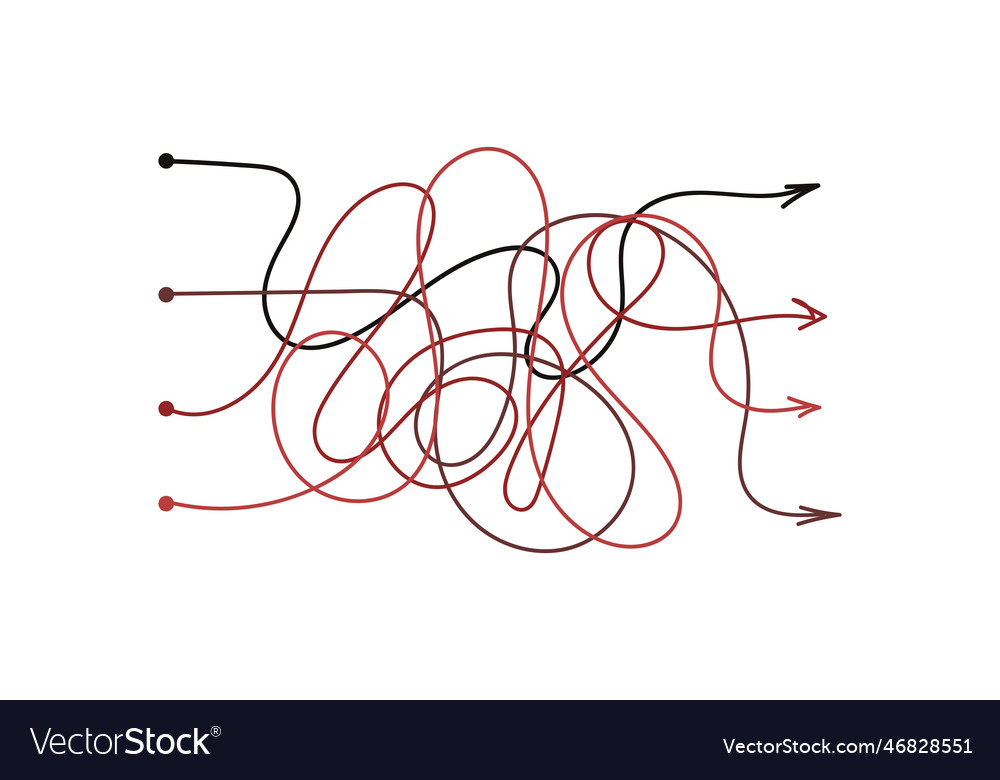 Arrow confused line set path thread isolated vector image Arrow confused line set path thread isolated