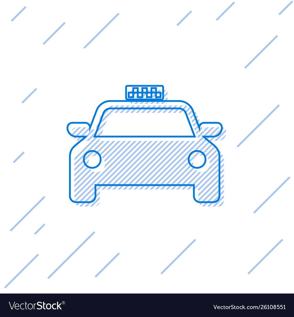 Blue taxi car line icon isolated on white