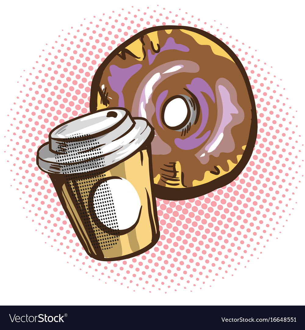 Chocolate donuts and cup of coffee cartoon