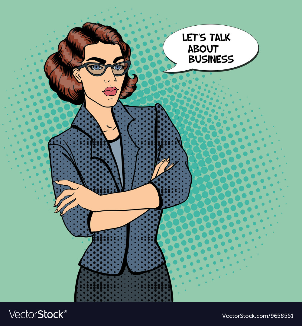 Confident young businesswoman pop art Royalty Free Vector