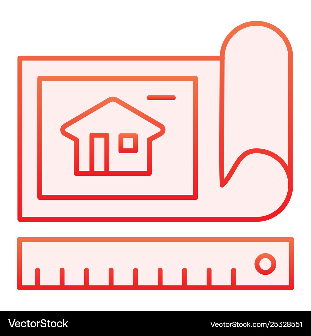 Drawing plan flat icon architecture red Royalty Free Vector